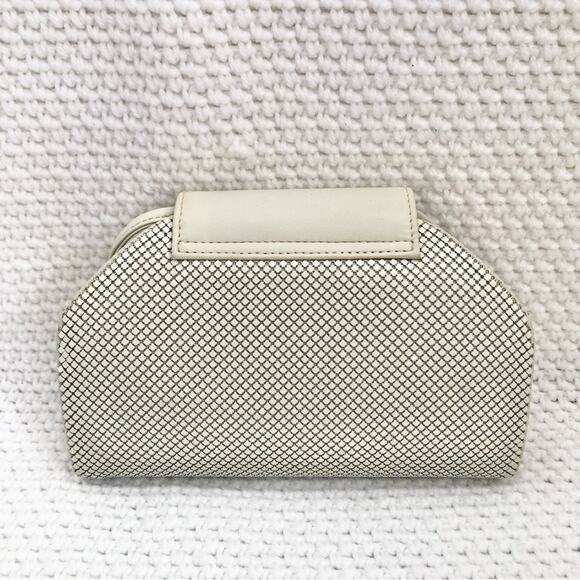 Whiting & Davis White Sequin Mesh Vintage Top Flap Accordion Clutch Crossbody - Picture 3 of 13